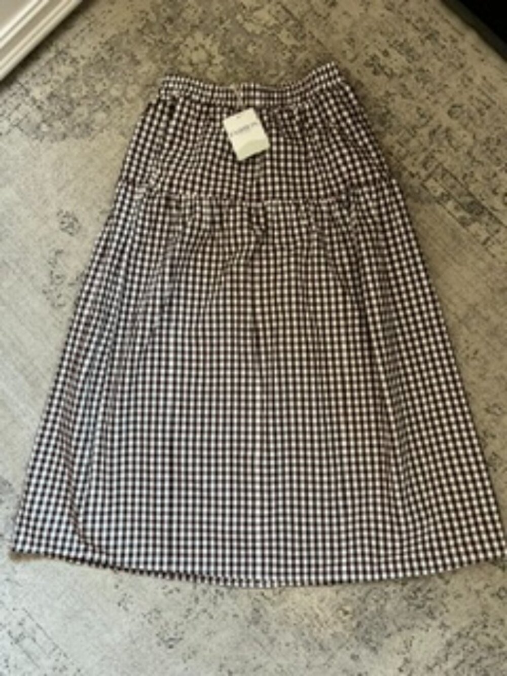 NWT Fashion Brown Gingham Cotton Midi Skirt Elastic Waist Women's M